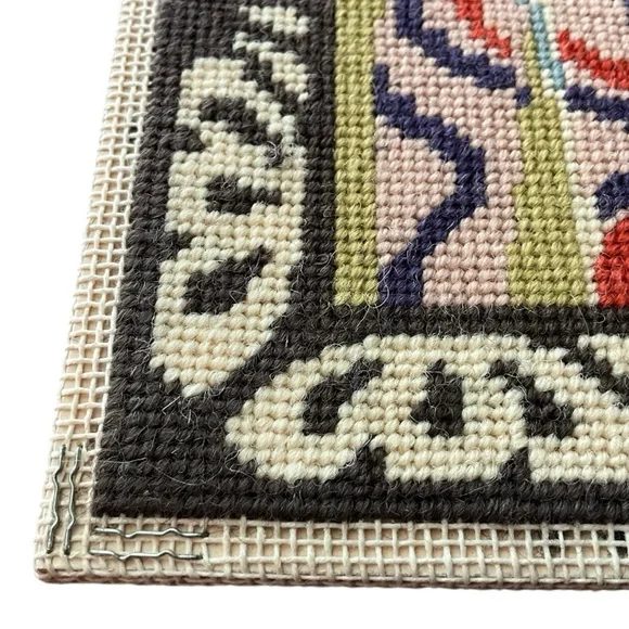 Large Needlepoint Featuring Unicorns and a Geometric Design